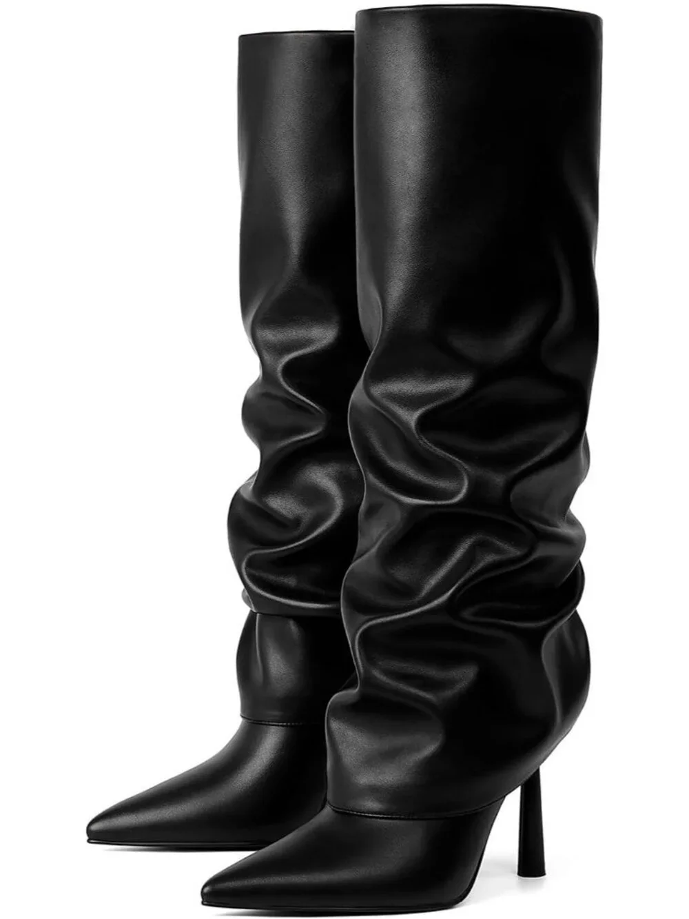 Women's B-Black Over Knee High Boots Pointed Toe Stiletto Heel Shark Boots